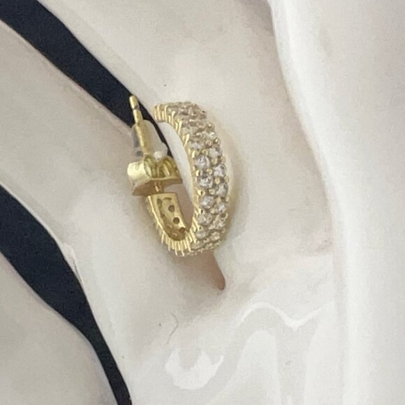 Diamonique Pavé Huggie Hoop Earrings Gold Plated Sterling Silver NEW - Picture 3 of 11